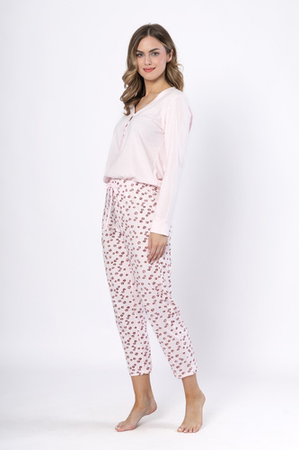 Pijamale de damă Laveza 1623 Grażyna – bumbac, roz deschis, mâneci lungi