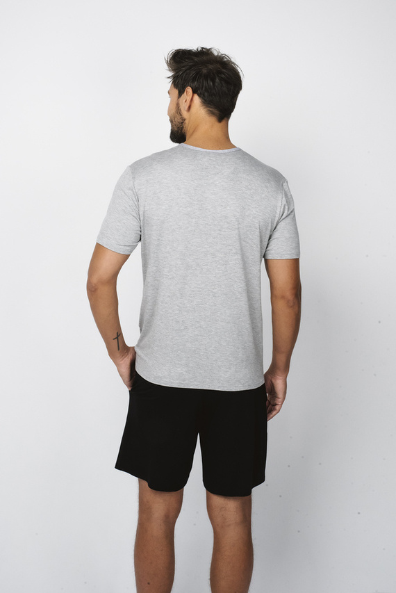 Dallas Pijama cu mânecă scurtă pentru bărbați, pantaloni scurți Italian Fashion- melange/negru