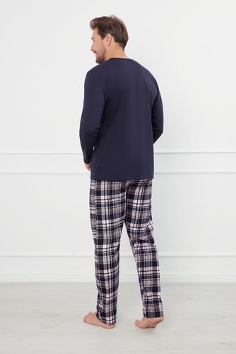 Edwin Pijama bărbătească cu mânecă lungă, pantaloni lungi Italian Fashion - albastru navy/print 