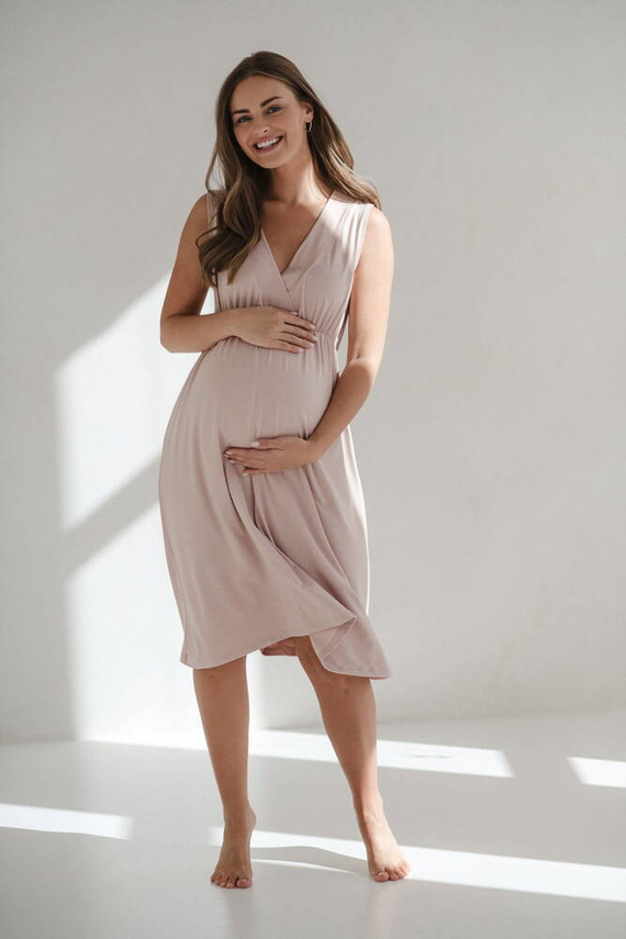 Cămașă de noapte de maternitate și alăptare Star Light din bambus Milk&Love, roz pudrat