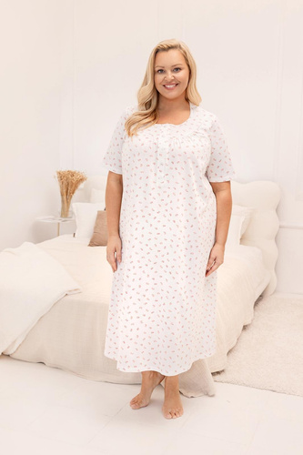 Rochie de noapte 019 Regina – lungă, din bumbac, cu decolteu cu nasturi | Eleganță și confort