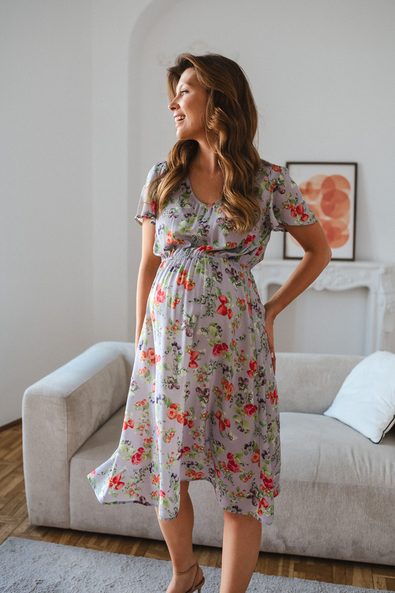 Lovely Dress Midi Milk&Love Rochie Premaman și pentru Alăptare Albastru deschis cu Fructe