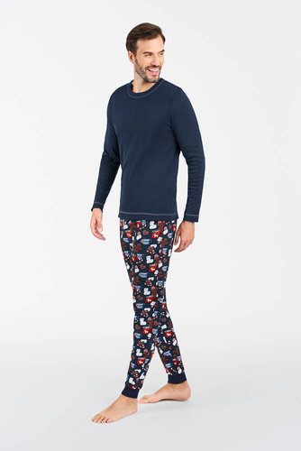 Rojas Pijama cu mânecă lungă pentru bărbați, pantaloni lungi Italian Fashion - albastru navy/print 