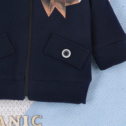 ABN-5395 Fun Origami Hanorac cu fermoar din bumbac organic Nini bleumarin