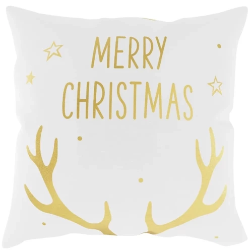 Fetă de pernă Horn Merry Christmas Crăciun Din Ac și Ață, alb/auriu