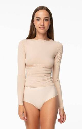 Tricou Simle cu mânecă lungă Julimex pentru damă - bej