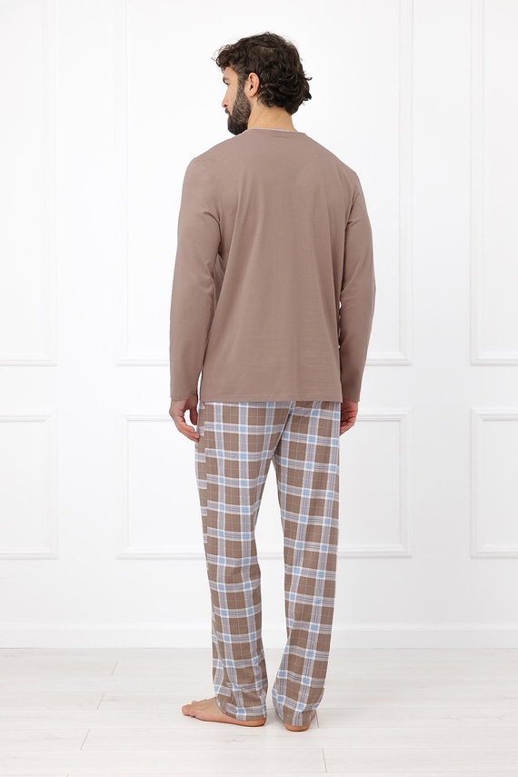 Italian Fashion Dante pijama bărbați bumbac, pantaloni lungi în carouri - cappuccino