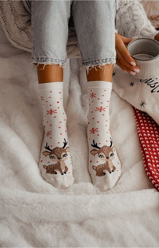 1283-036 Șosete de damă Little Reindeer Milena ecru - festive, colorate, bumbac