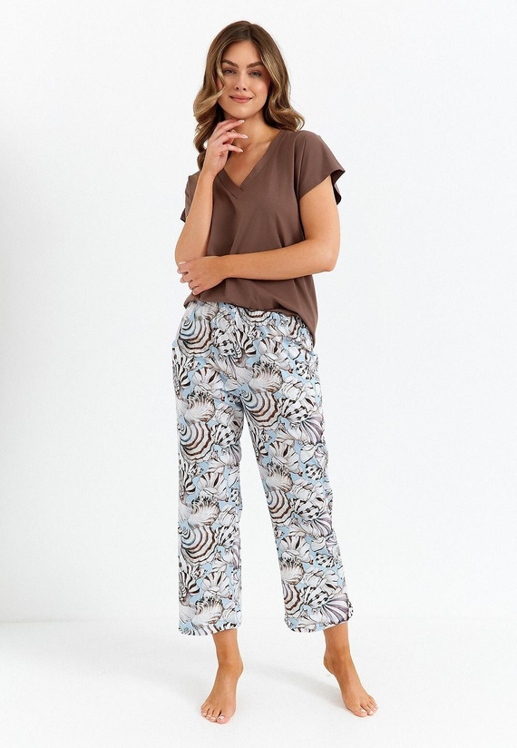 485 Pijamale Cana dama, ciocolata - bumbac, doua piese, elegante