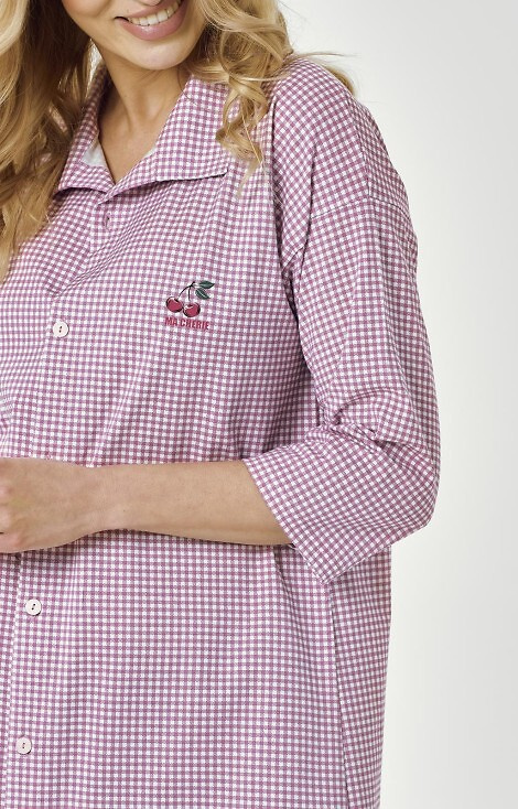 3436 Joliee Cămașă damă Taro roz – bumbac, carouri, mâneci 3/4, nasturi