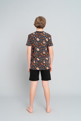 Western Boys' pijama cu mânecă scurtă, pantaloni Italian Fashion- grafit / negru