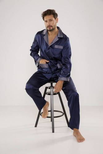 939 Pijama bărbătească din satin - albastru marin