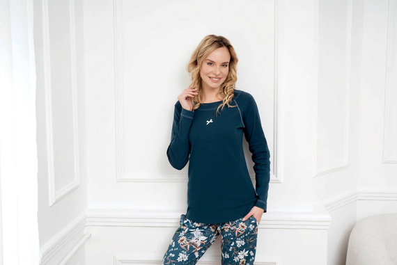 Hariet Pijama de damă cu mâneci lungi, pantaloni lungi Italian Fashion- marine/print