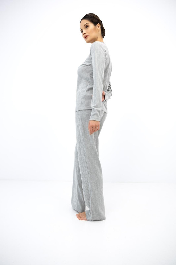 Sensis Alira pijama damă gri, lungă, cu nasturi, din material reiat