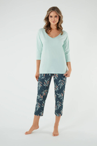 Julietta Pijama de damă mâneci 3/4, pantaloni 7/8 Modă italiană - fistic/print 