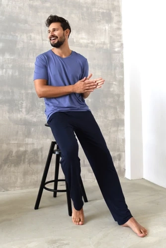 Dallas Pijama cu mânecă scurtă pentru bărbați, pantaloni lungi Italian Fashion- albastru