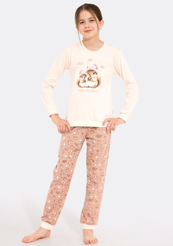 Pijamale fete Cornette Snack 594/200, 592/200 – lungi, cu veverițe