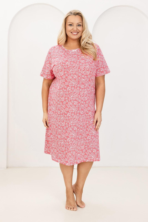 Rochie de noapte 169 Regina – din bumbac, cu model floral, decolteu semicircular | Eleganță și confort