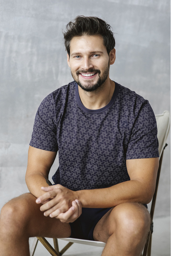 Ricardo Pijama cu mânecă scurtă pentru bărbați, pantaloni scurți Italian Fashion - albastru navy/print