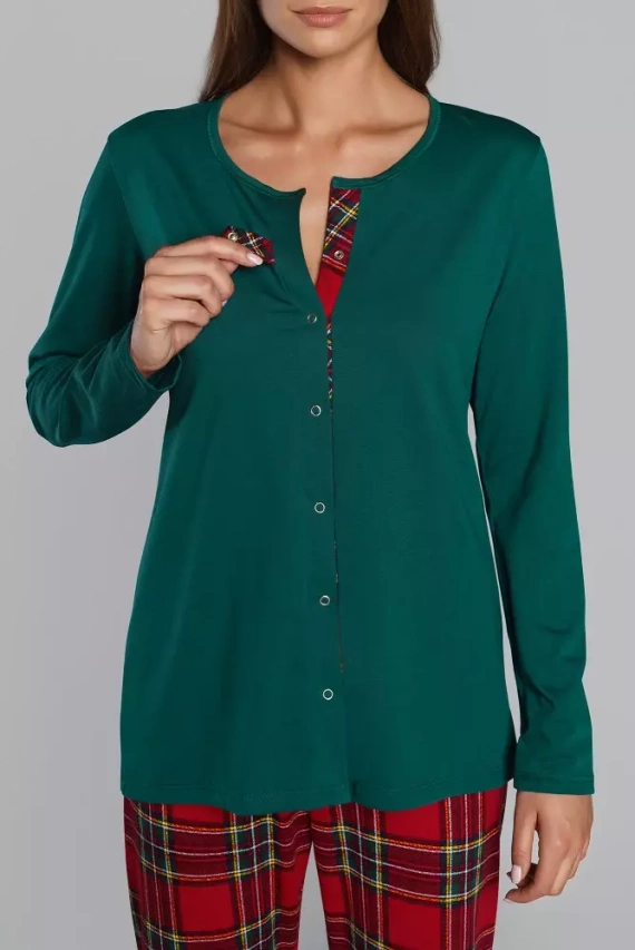 Pijama pentru femei Zorza cu mânecă lungă, pantaloni Italian Fashion - roșu/print 