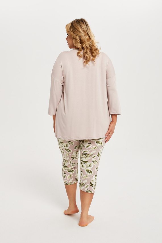 Indonesia Pijama pentru femei cu mânecă 3/4, pantaloni 3/4 Italian Fashion - bej/print