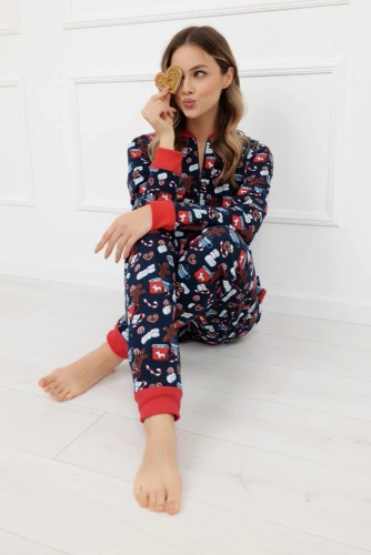 Salopetă de dormit pentru femei Makala BIS Italian Fashion – pijama din bumbac cu mânecă lungă și pantaloni, model de Crăciun