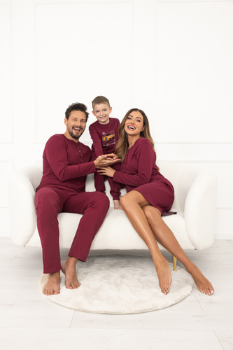 Pijama pentru bărbați Gordo - bumbac clasic, top polo și pantaloni cu buzunare Italian Fashion - maro 