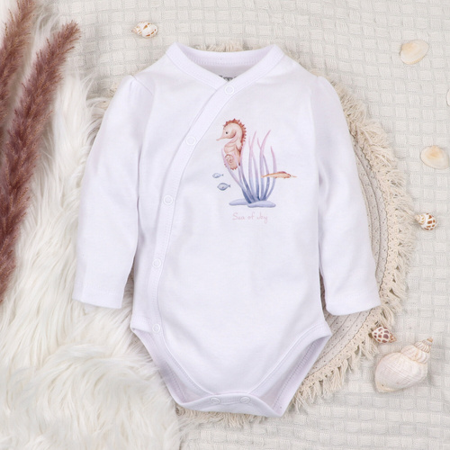 ABN-5472 Body Wrap cu mâneci lungi Underwater World Nini alb – bumbac organic, pentru bebeluși