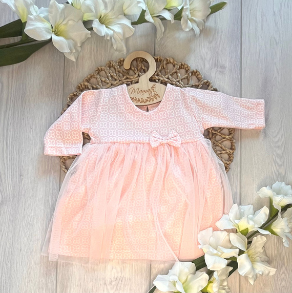 Rochie bebeluși Mamatti SK15937 tul flori mânecă lungă