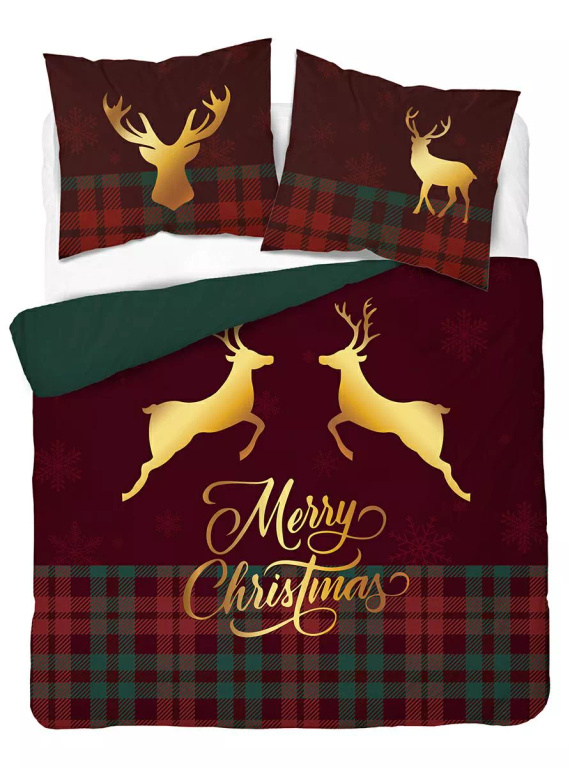 5827 Set de lenjerie de pat din bumbac Detexpol cu motive de reni Crăciun Fericit - Set de Crăciun 100% bumbac
