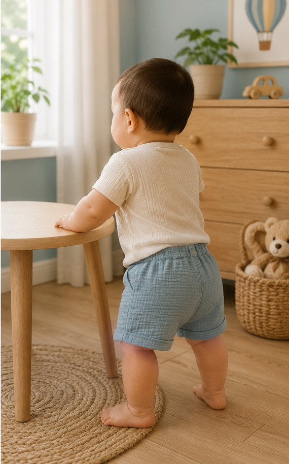 SZ55308 Mamatti Pantaloni Scurți din Muselină cu Buzunare și Nasturi