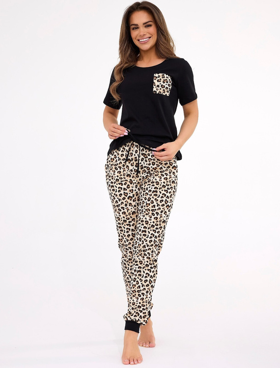 730/440 Panther Pijama neagră damă Cornette - elegantă, confortabilă, marca poloneză