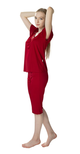 3639 Matylda Pijamale dama Seagull burgundy - matase vascoza, produs polonez, lungime 3/4