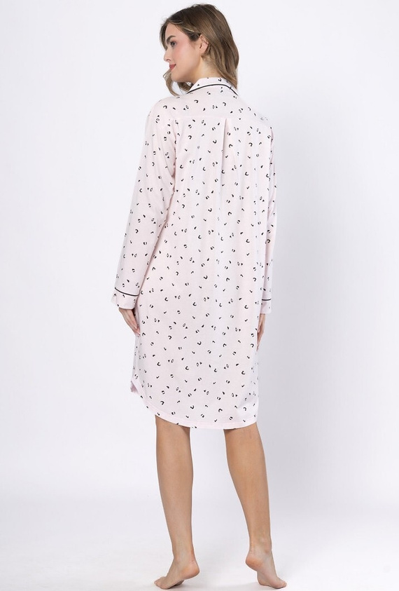 Cămașă de noapte Laveza Angela 1619 – roz deschis, bumbac, mâneci lungi, închidere cu nasturi