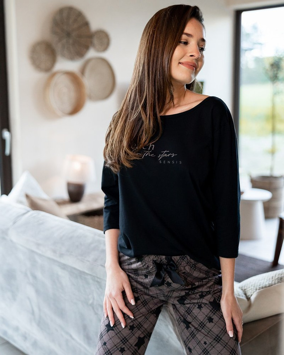 Pijamale Sensis Reach For The Stars pentru femei - Negru-Maro