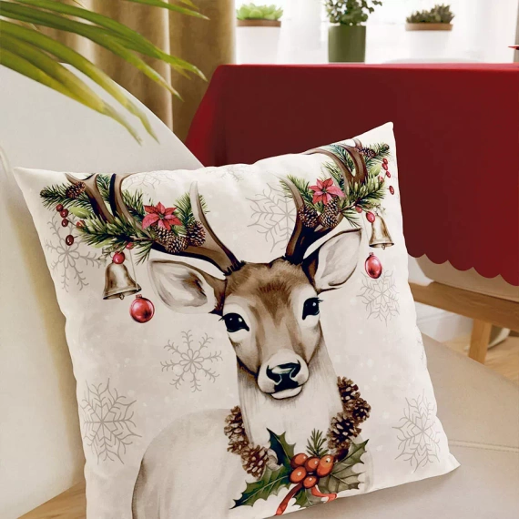 PBN288n Față de pernă de Crăciun de cerb vintage