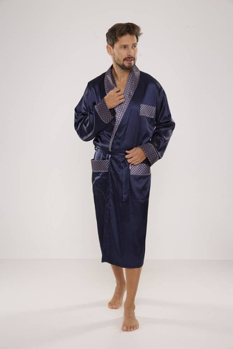 940 Forex halat de baie bărbătesc din satin - albastru marin