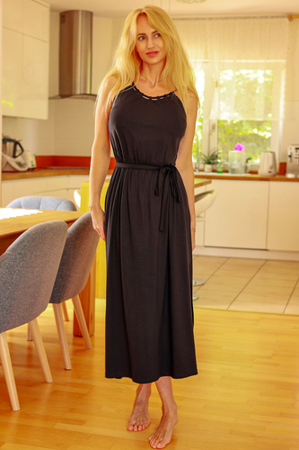 Grace Mirale – Rochie lungă din viscoză cu fante | Producție poloneză - negru