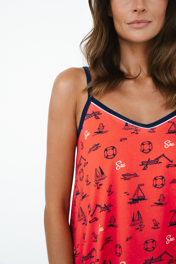 Marina Pijama de damă cu bretele înguste, pantaloni scurți Italian Fashion - roșu