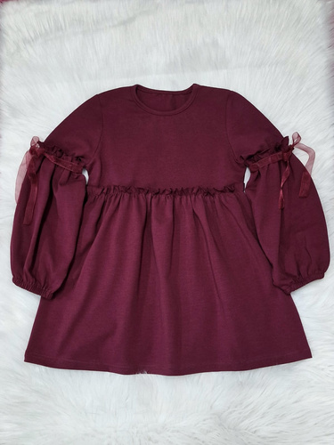 Rochie Ada Bambarillo Burgundy pentru fete - tricotată din bumbac, confortabilă și elastică