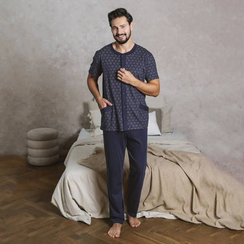 Ricardo Pijama cu mânecă scurtă pentru bărbați, pantaloni lungi Italian Fashion - albastru marin