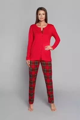 Pijama pentru femei Zorza cu mânecă lungă, pantaloni Italian Fashion - roșu/print