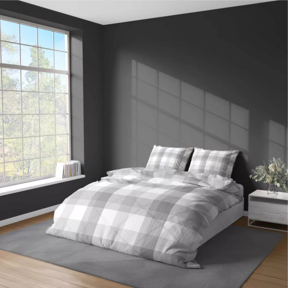 5040 A Lenjerie de pat din microfibră în carouri gri Detexpol