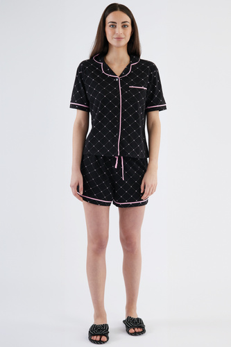 Pijamale dama Coraline Sorbetto, negru - top camasa, pantaloni scurti, 100% bumbac