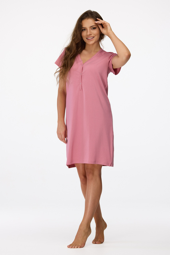 Cămașă de noapte Senizo pentru gravide nr. 20, roz antic – 100% bumbac, mâneci scurte, capse pentru alăptare