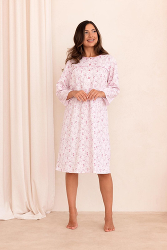 Cămașă de noapte Regina 022 100% bumbac mânecă 7/8 model floral - roz