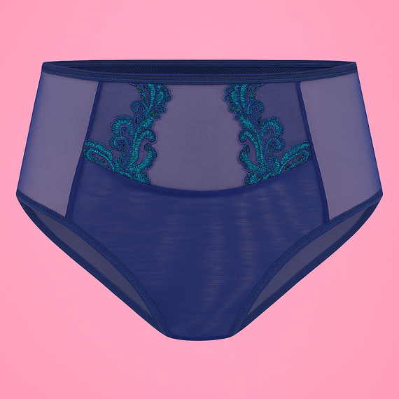 Slip dama VF-474 - talie inalta, dantela, confort Vena bleumarin-verde