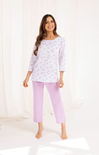 720 Pijamale dama Regina violet - bumbac, maneci 3/4, pantaloni 7/8