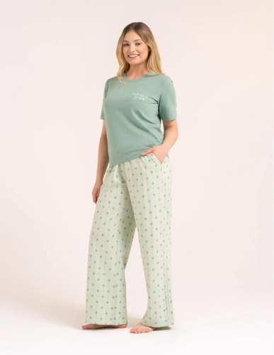 Pijamale damă Moraj PDD4300-023 verde bumbac pantaloni lungi imprimeu
