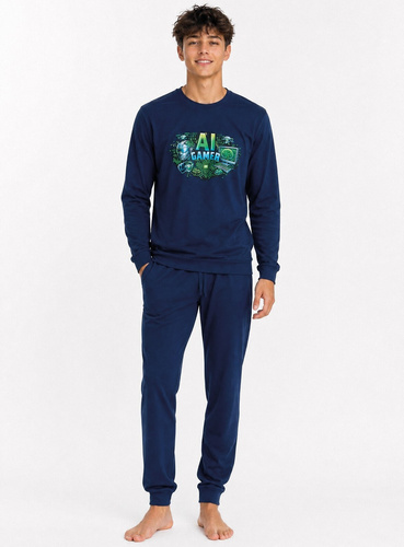 Pijamale pentru tineret Cornette F&Y 998/61 AI bleumarin 100% bumbac lungă